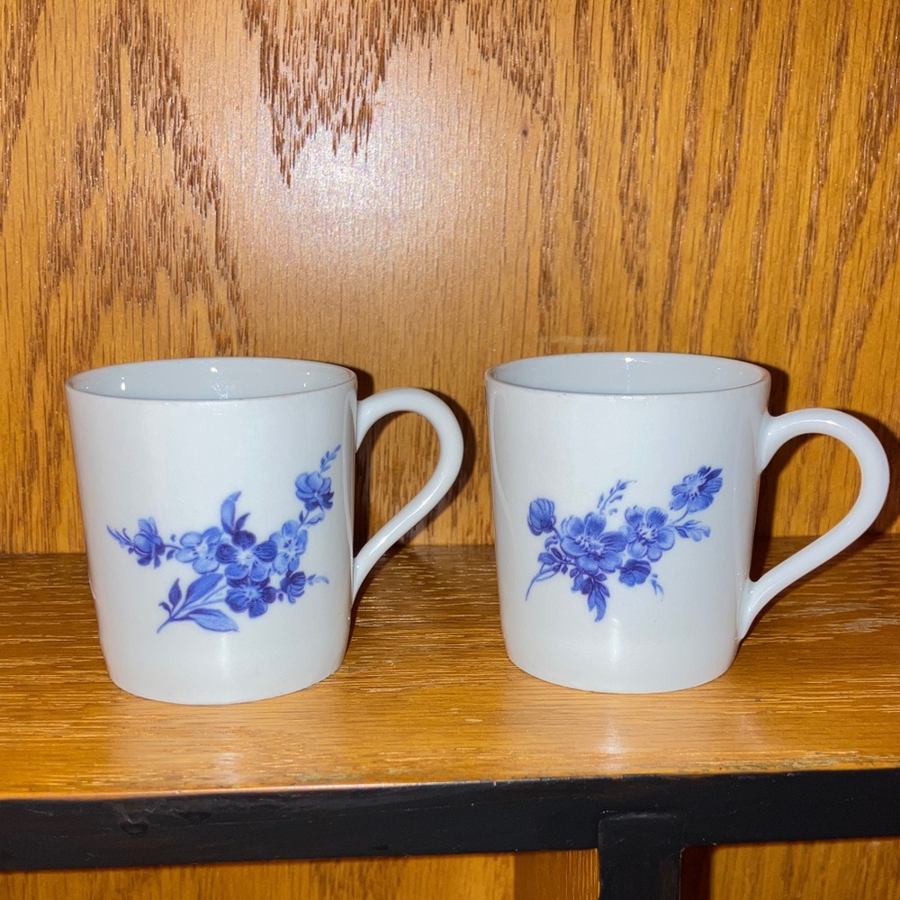 Vintage Hoan petite demitasse Blue Floral Mugs made in France White blue
